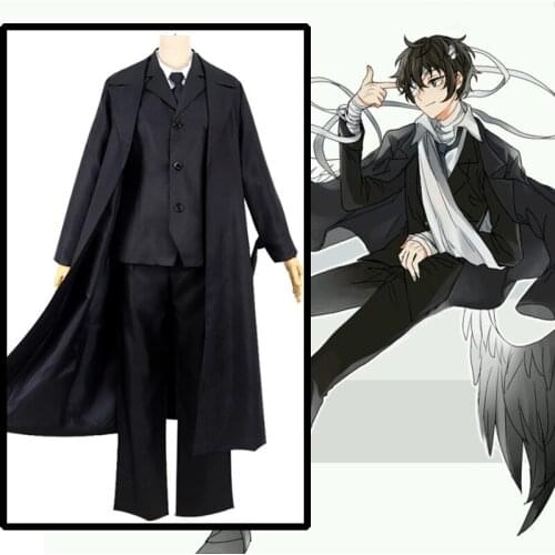 Anime Comic Stray Dogs Cosplay Costumes dazai osamu Cosplay Costume Uniforms Men Black Clothes Overcoat Suits Cartoon Cosplay