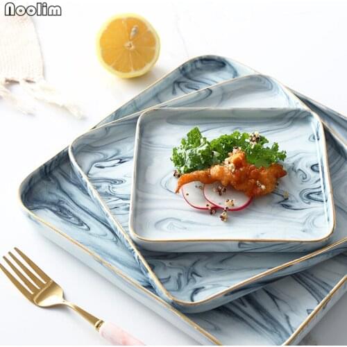 NOOLIM Nordic Marble Steak Plate Western Steak Dish Ceramic Square Tray Home Bone China Snack Plate Fruit Salad Plate Tableware