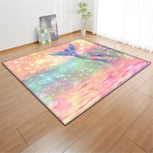Latest Mermaid carpet girls bedroom decorative mat childrens game mat soft flannel tea table area carpet living room carpet