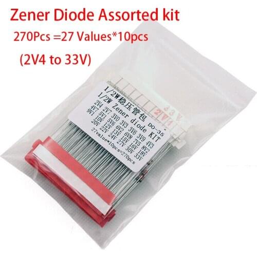 2V4 to 33V) 270Pcs =27 Values*10pcs 1/2W 0.5W Zener Diode Assorted kit Assortment Set New