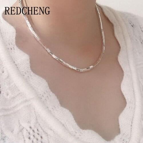 REDCHENG 925 Sterling Silver Dazzling Small Squares Necklaces for Women INS Fashion Simple Geometric Engagement Jewelry Gifts