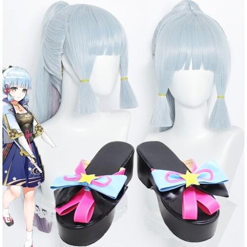 Game Genshin Impact Kamisato Ayaka Cosplay Silver blue wigs Carnival Halloween Costumes Women Party Sexy Anime Shoes Wigs