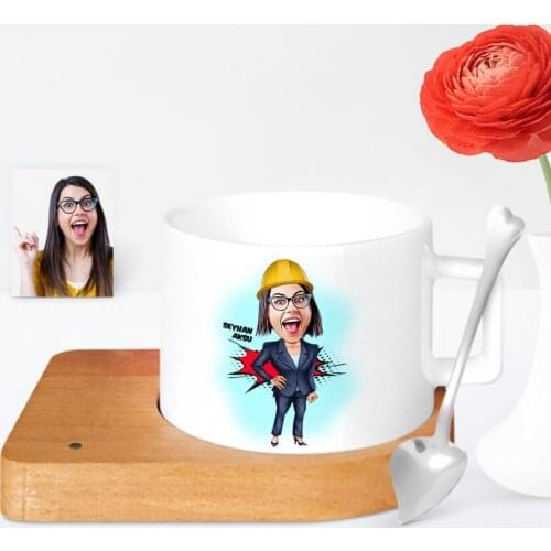 Personalized Engineer Cartoon Wooden Altlıklı Ceramic Cup-2