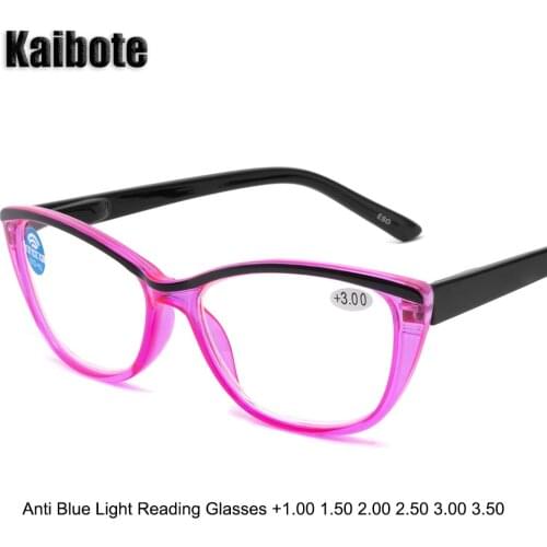Kaibote Simple Blue Light Blocking Reading Glasses Women Cat Eye Ladies Computer Presbyopic Eyeglasses +1.0 1.5 2.0 2.5 3.0 3.5
