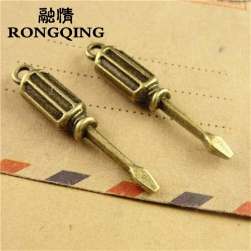 RONGQING 60pcs/lot 6*11MM Tool Screwdriver Metal Charms Bronze Pendant for Necklace Bracelets DIY Pendant