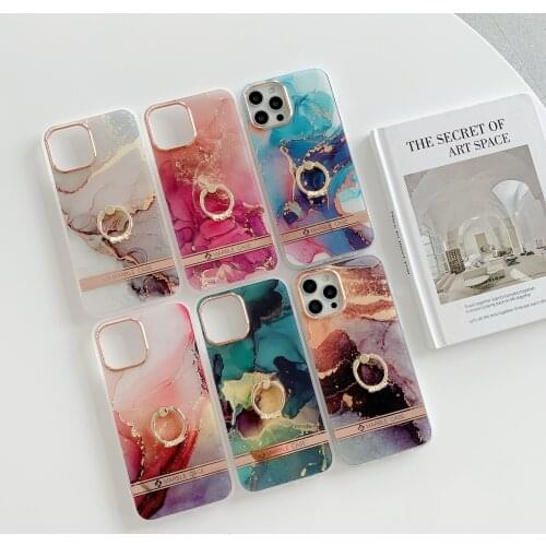 Luxury Gold Plated Marble Stand Soft Phone Case For Iphone 12 11 Pro MAX Mini X XR XS SE 2020 7 8 Plus Ring Holder Bumper Cover