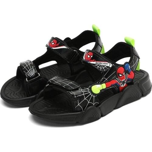 Disney 2021 Summer Childrens Sandals Spiderman Baby Boys Beach Shoes Soft Bottom Non-slip Kids Sports Sandals Leisure EU 26-37