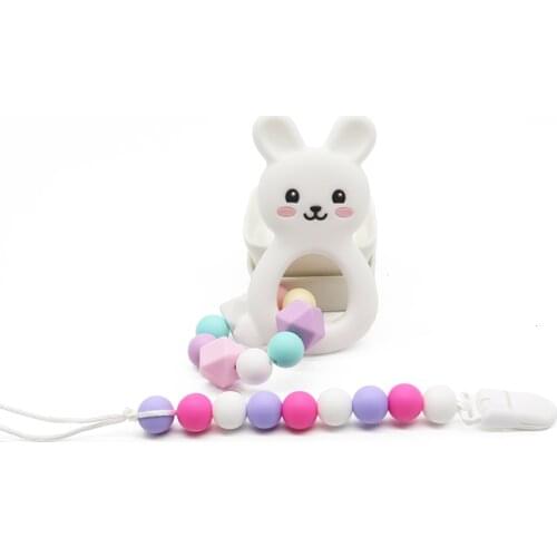 DIY NEW Rabbit Handmade Pacifier Clips Nipple Holder Chain Teething Silicone Pacifier Chains Holder Baby Teether Dummy Clips