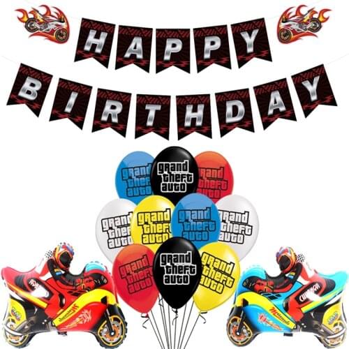 Grand Theft Auto Balloons Game GTA Motorcycle Happy Birthday Banner Decoration Latex Ballons Foil Balon Race Car Boys Party Toy