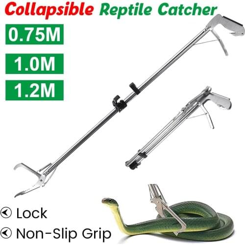 0.75/1/1.2m Foldable Snake Tongs Stick Reptile Catcher Grabber Folding Wide Jaw Snake Pliers Stainless Steel Snake Control Tool