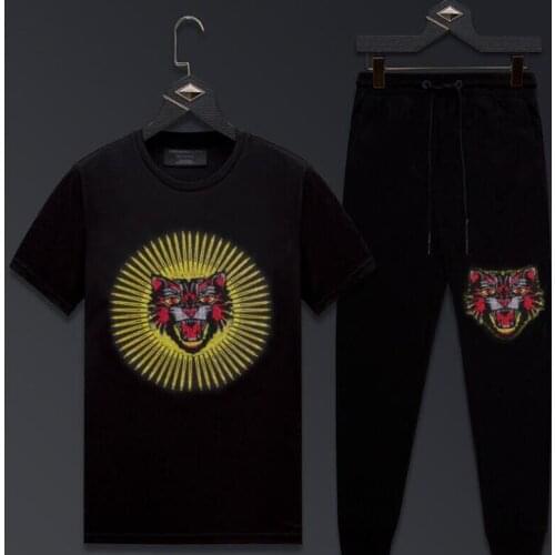 Rhinestones summer Tracksuit drop shipping tshirt+Pants wholesale Sport Suits Casual Tracksuit Sportswear