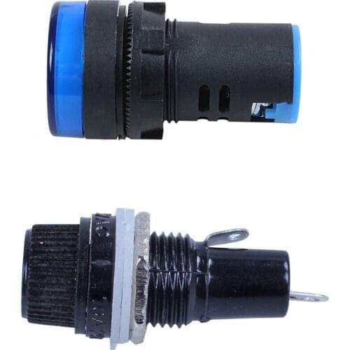 1 Pcs AC 220V LED Pilot Indicator Light Signal Lamp & 1 Pcs 12mm Thread with Welding Panel Mount Fuses Holder Socket