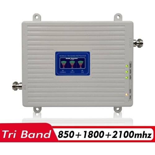 65dB 2G 3G 4G Tri Band Signal Booster CDMA 850+DCS/LTE 1800+WCDMA/UMTS 2100 Cell Phone Signal Repeater Mobile Cellular Amplifier