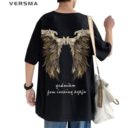 VERSMA Korean Harajuku Wings Pattern Printed T-shirts Men Women Summer 100% Cotton Short Sleeve Vintage T Shirt Men Dropshipping