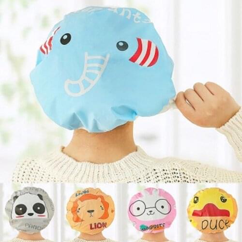 1Pcs Waterproof Shower Cap High Quality Bath Hat Salon Spa Hair Cover Girls Hair Protection Cap Cute Animal Cartoon Bath Hat