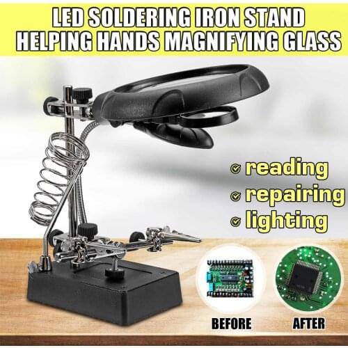 2.5X-10X lens Auxiliary Clip Loupe Desktop Magnifier Third Hand Soldering Repair Tool Welding Magnifying Glass With LED Light