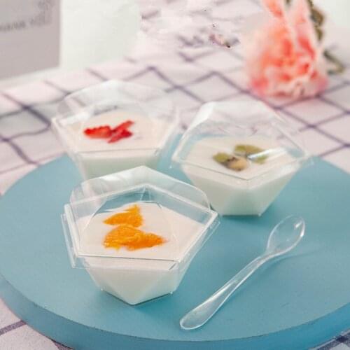 High quality creative transparent disposable pudding cups 100ml party birthday favor ice cream jelly yogurt plastic cup with lid
