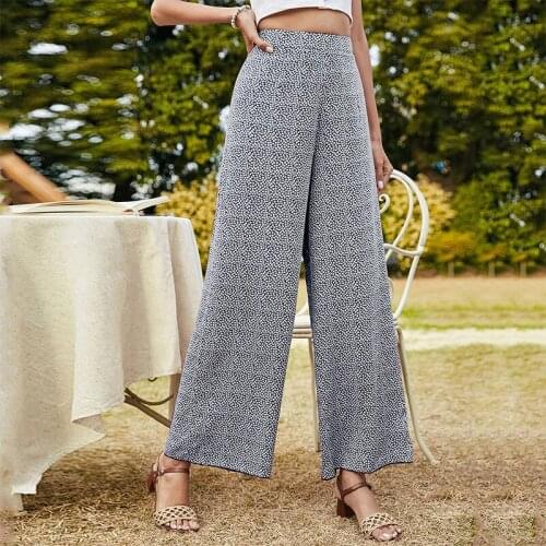 2021 Womens Summer New Style European and American Wide-leg Flared Casual Trousers Womens Navy Blue