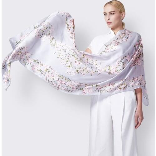 100% Natural Silk Scarf Women Designer Floral Print Shawl Foulard Luxury Brand Soft Silk Wrap Long Neck Scarves Gift For Ladies