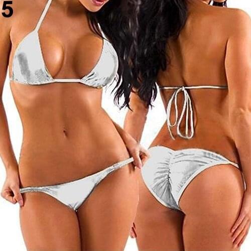 Women Two-piece Swimsuit Fashion Lady Girls Metallic Bikini Top+Bottom Thong Beachwear Sexy Bathing Suit