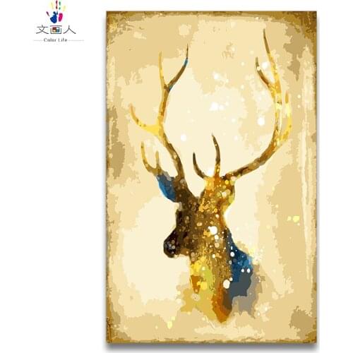 Animal deer oil Painting By Numbers with kits DIY draw Threefold Gold Deer Pictures By Numbers for room hoom decor with a frame