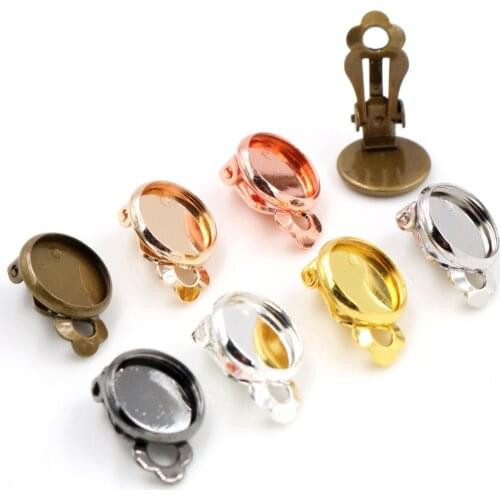 10mm 10pcs/lot Copper material Ear Clips 8 Colors Plated ,Earrings Blank/Base,Fit 10mm Glass Cabochons,earring setting
