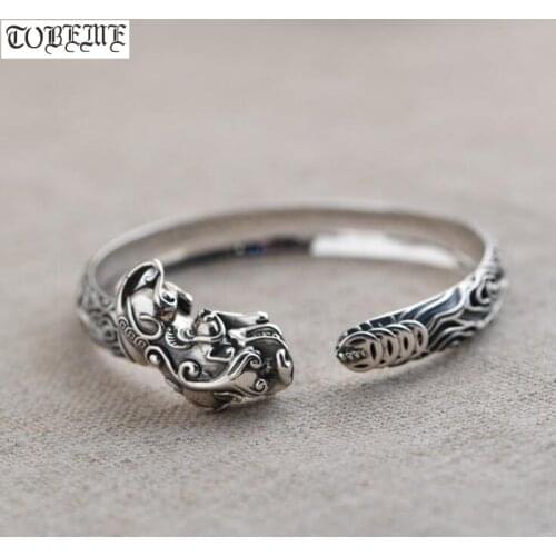 100% 925 Silver Pixiu Bracelet Fengshui Piyao Bangle 925 Sterling Lucky Animal Bracelet Good for Wealth