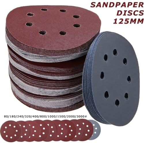 100 pcs 5" 125mm 8 Hole 80-3000 Grit Sanding Discs Paper Orbit Sander Pad Hook Loop Polishing Pads