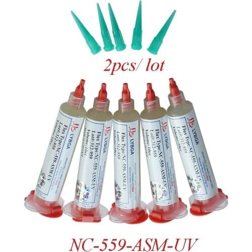 2pcs/lot 10cc NC-559-ASM-UV Flux paste lead-free solder paste solder flux with Needles piston syringe putter