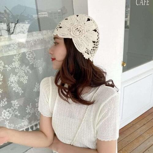 202006-YC2254 new French manual Crochet hook Weave big FLOWER leisure lady bucket cap women fishermen hat