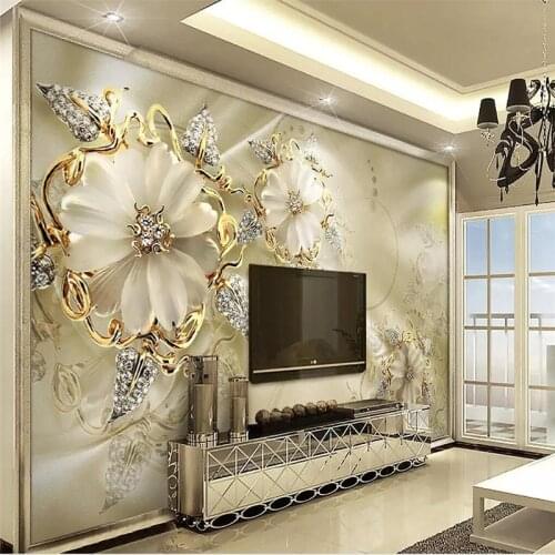 3d golden jewels flower European style court TV background wall professional custom wallpaper mural