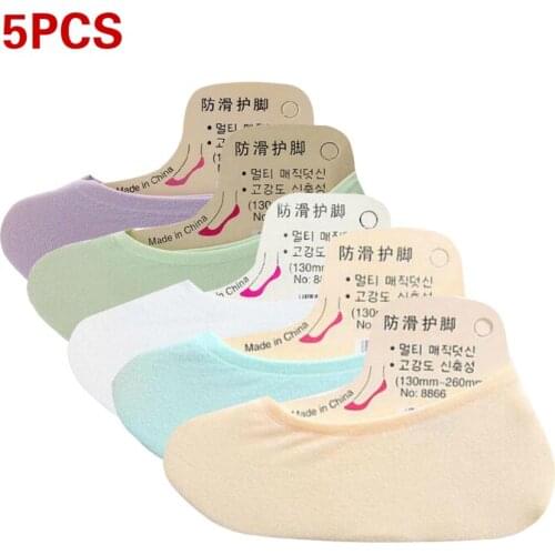 5PCS/Set Fashion Thin Boat Socks For WomenCandy Color Socks Silicone Non-slip Shallow Mouth Socks Invisible Socks