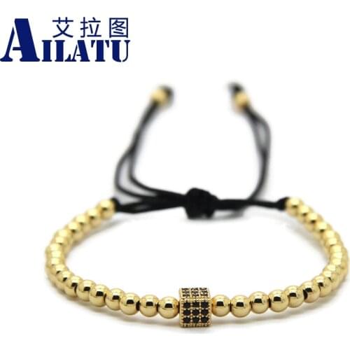 Ailatu Wholesale High Grade Jewelry 4mm Plated Round Beads Square Micro Inlay Zircon Braided Macrame Bracelet