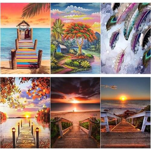 New 5D DIY Diamond Painting Full Square Round Drill Bridge Scenery Diamond Embroidery Sunset Cross Stitch Crafts Home Decor Gift