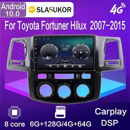 9" Android 10 Car Radio Player 6G+128G For Toyota Fortuner Hilux 2007-2015 Multimedia Video Audio Gps Carplay Navigation DVD
