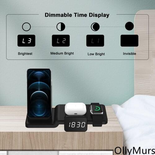 5 in1 Qi Wireless Charger For Apple Watch 6 5 4 3 2 Fast Charging Dock Station for iPhone 8 Pus X XS XR 11 Pro MAX 12 LED Clock