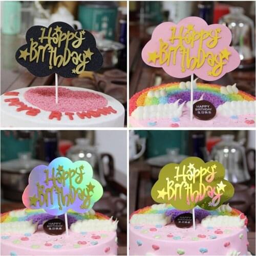 Glitter Cloud Star Happy Birthday Cake Topper Gold Silver Cake Top Flag Decoration Girl Boy Birthday Party Supplies Baby Shower