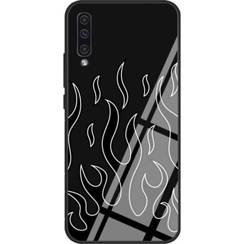 Flame Aesthetic black flames Print Case For Samsung A72 A71 A51 A31 A40 A50 A70 A20e A21S A12 A32 A52 Tempered Glass Cover