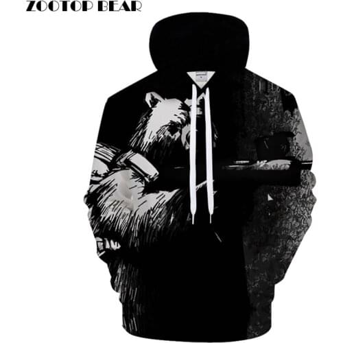 Black Hoodies Men Bear Hoody 3D Animal hoodie Print Sweatshirt Autumn Tracksuit Pullover Coat Streatwear Drop ship ZOOTOPBEAR