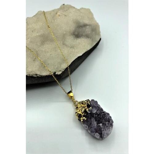 Dr Stone Luxury a quality uruguay ametisti Stone handmade 22k gold plated 925 sterling silver Women Necklace