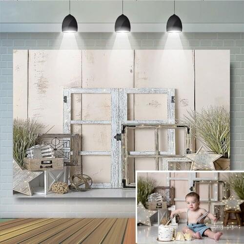 Birthday Party Photography Backgrounds Wood Window Decor Baby Shower Photocall Kid Newborn Artistic Backdrop Photo Studio Banner
