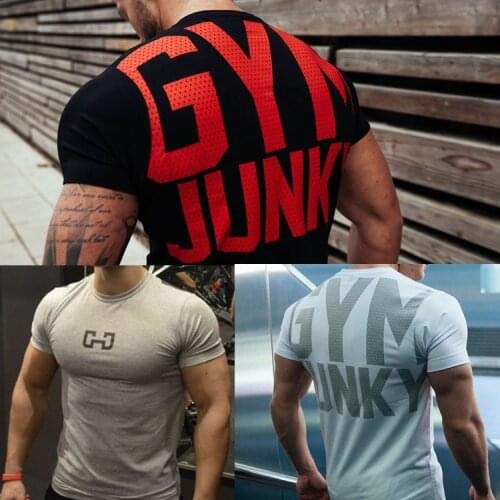 Mens Fashion T Shirt Men Tops Summer Fitness Bodybuilding Clothes Muscle Male Shirts Cotton Slim Fit Tees