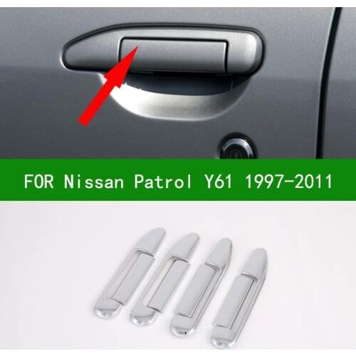 For Nissan Patrol Y61 Super Safari 1997-2011 Chrome silver Side Door Handle bowl Cover Trim Bezel 2003 2005 2006 2007 2008 2009