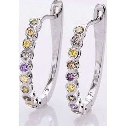 Huitan Fashion Bridal Hoop Earrings for Wedding Dainty Ear Accessories Dazzling Small Round CZ Stone Delicate Gift Girls Jewelry