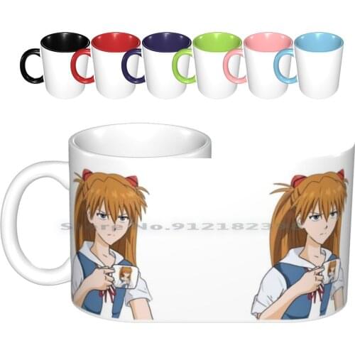 Asuka Mug Ceramic Mugs Coffee Cups Milk Tea Mug Evangelion Eva Gehirn Seele Mecha Logo Rebuild Shinji Ikari Asuka Langley Soryu