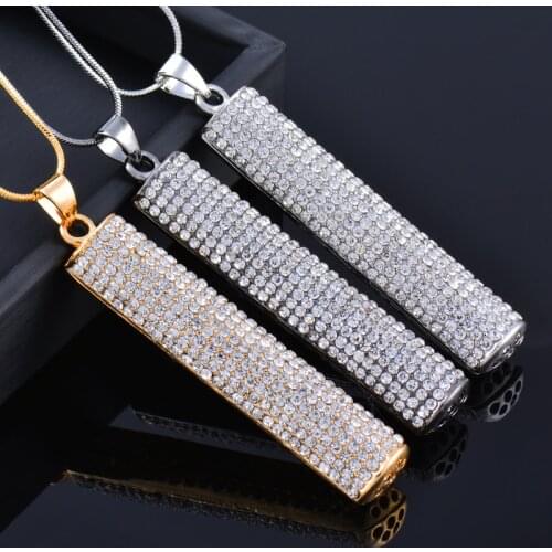 KIOOZOL Fully Micro Inlaid Cubic Oxidized Cylinder Pendant Gold Silver Color Long Necklace For Women Statement Jewelry 356 KO3
