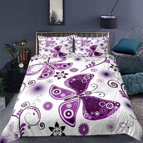 Luxury 3D Butterfly Print 2/3Pcs Kids Bedding Set Comfortable Duvet Cover Pillowcase Home Textile Queen and King AU/EU/US Size