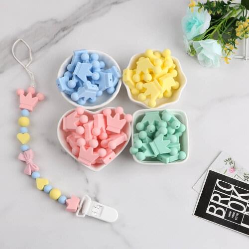 Kovict 10pcs Crown Silicone Beads Baby Teething Toys Food Grade Silicone DIY Pacifier Chain Pendant Accessories Baby teethers