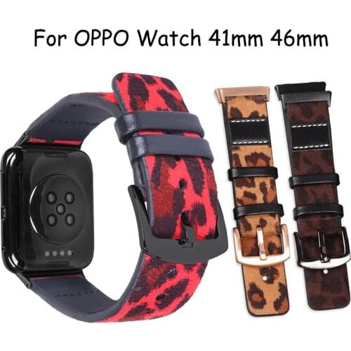 Leopard Leather Strap For OPPO Watch 41/46mm Leopard Women Men Leather Watch Band Strap Belt With Connector For OPPO Watch 46mm