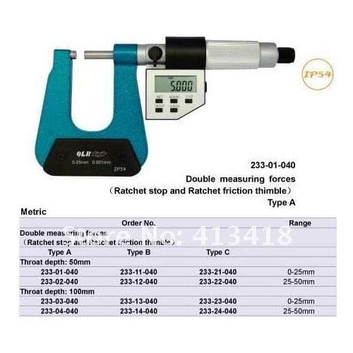 Deep throat Micrometers .Type A 25-50*50mm.1-2inch.Quality goods.233-02-040